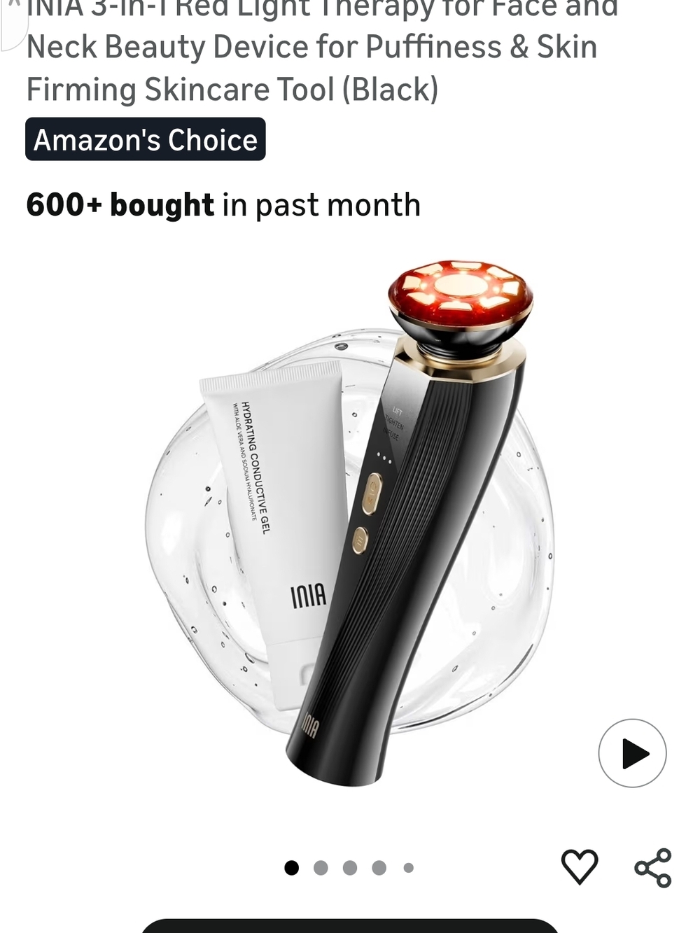 INIA Red Light Therapy Facial Device in Black & Gold
